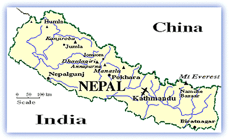 map of nepal with cities. the nepal cities and sell
