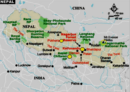 Nepal Map mountain ranges