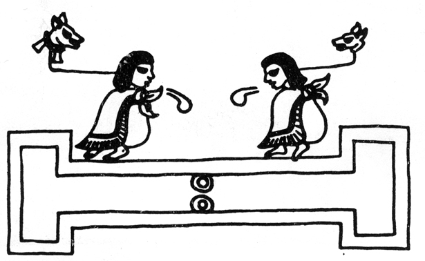 Nezahualcóyotl y Coyohua juegan a la pelota (Códice Xólotl)