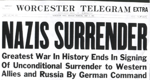 Front page Worcester Telegram & Gazette, May 7, 1945