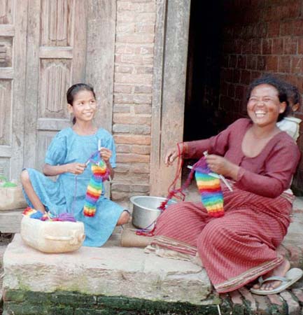 np nepali women knitting
